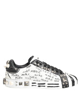 Dolce & Gabbana White Studded Printed Low Top Sneakers Shoes